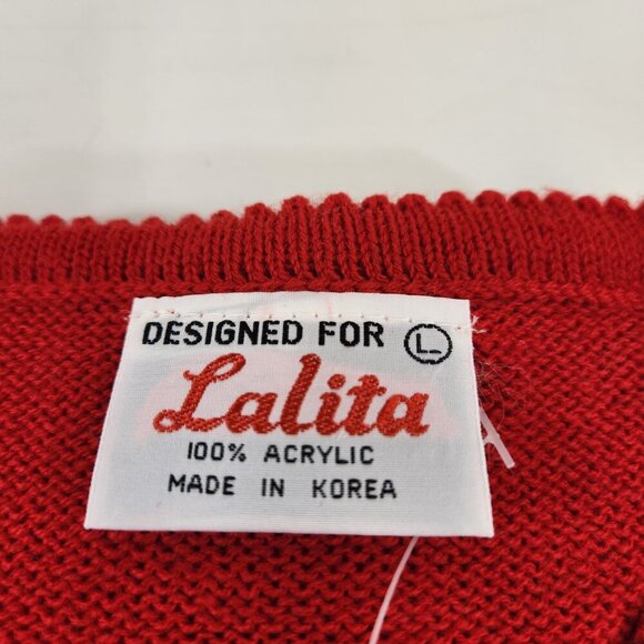 Lalita Red Cardigan Sweater with Poppies NEW Old Stock Size Large - Picture 3 of 13